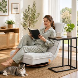 Swivel Floor Lounge Chair and C-Shaped Side Table Set