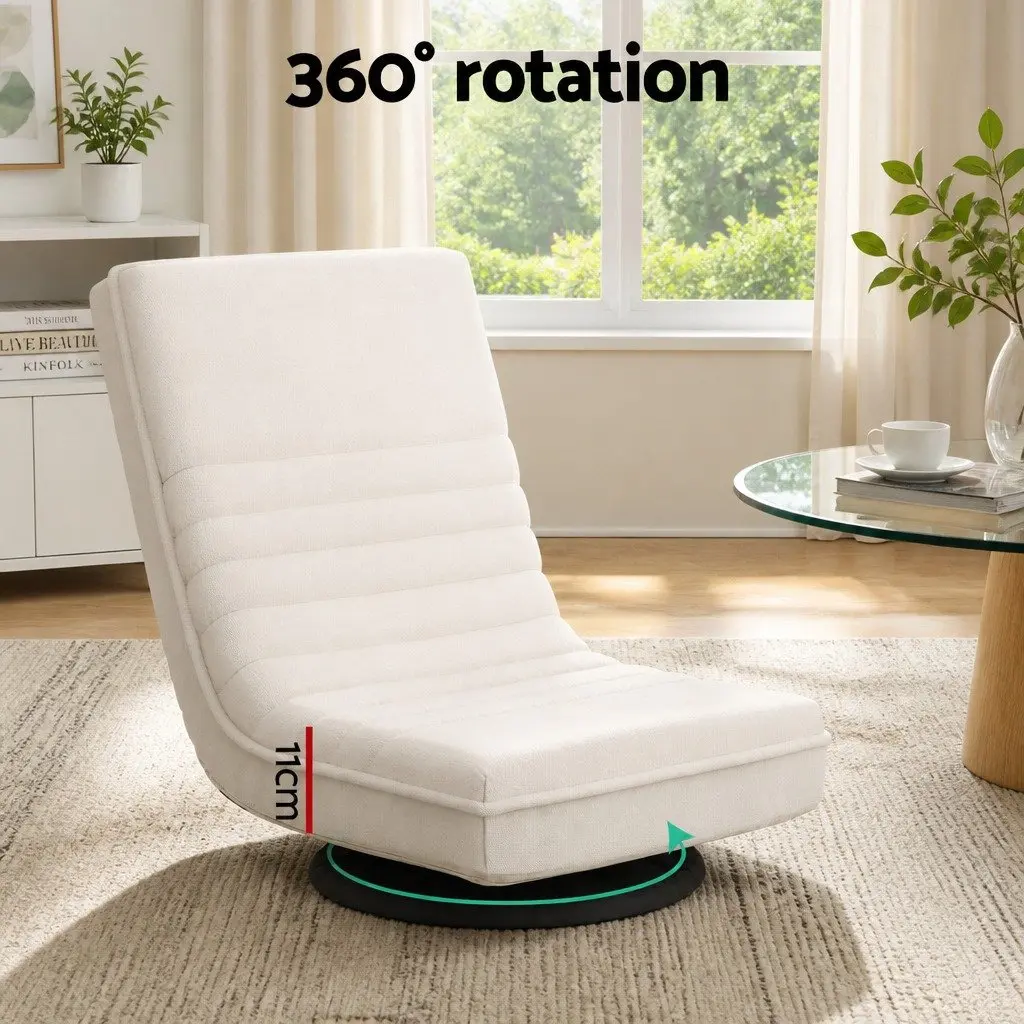 Lounge Chair Swivel Foldable White with C-Shaped Side Table 2 Piece Set Faux Linen Steel