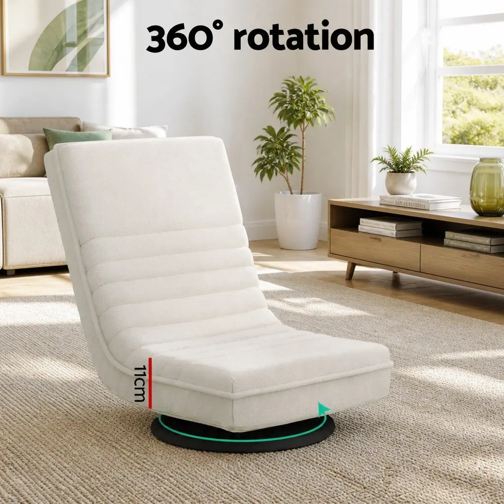 Floor Lounge Chair 360° Swivel Foldable Faux Linen with C Shaped Mobile Side Table Set