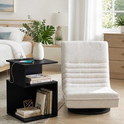 Swivel Floor Chair and Charging Station Bedside Table Set