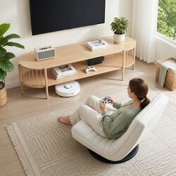 Cozy White Swivel Lounge Chair & Pine TV Stand Set