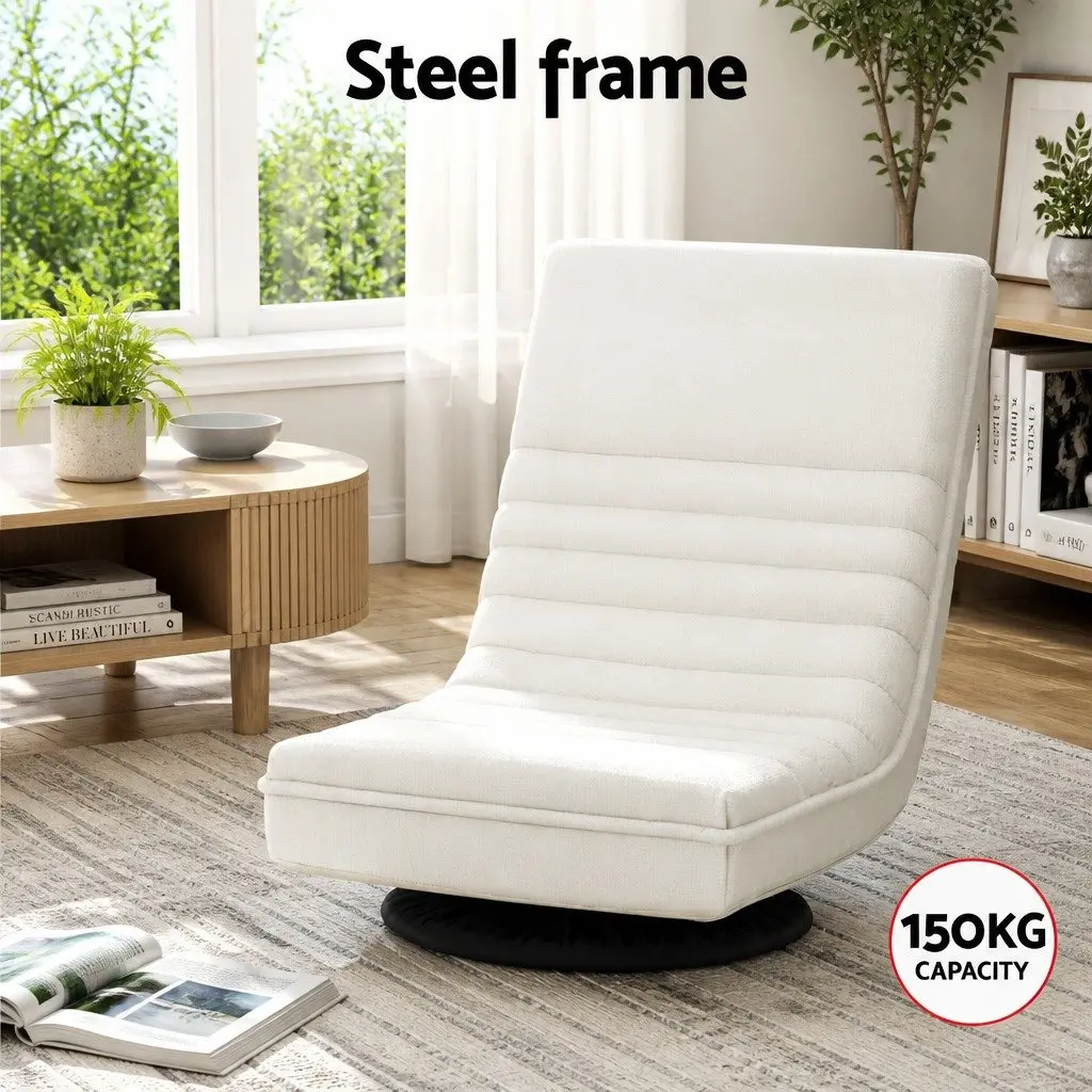 Floor Lounge Chair with 360 Degree Swivel and TV Entertainment Unit Storage Shelf Set White Pine