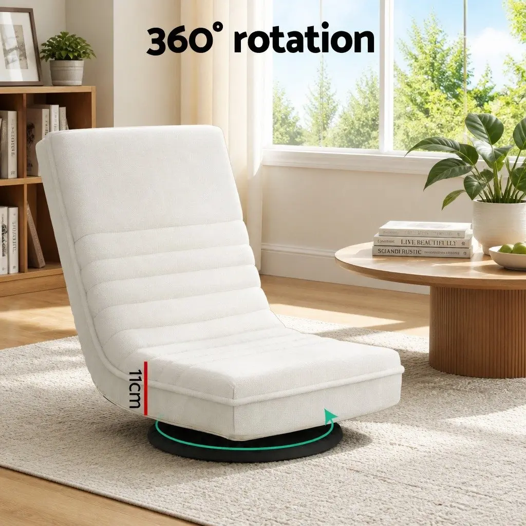 Floor Lounge Chair with 360 Degree Swivel and TV Entertainment Unit Storage Shelf Set White Pine
