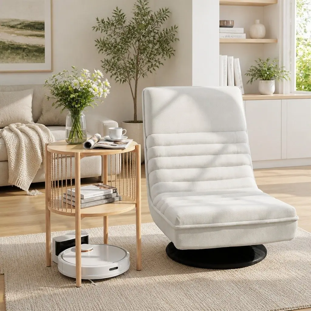 Folding Swivel Floor Lounge Chair with 2-Tier Side Table