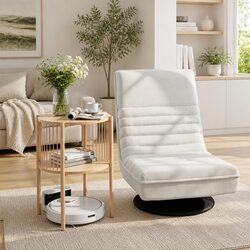 Folding Swivel Floor Lounge Chair with 2-Tier Side Table