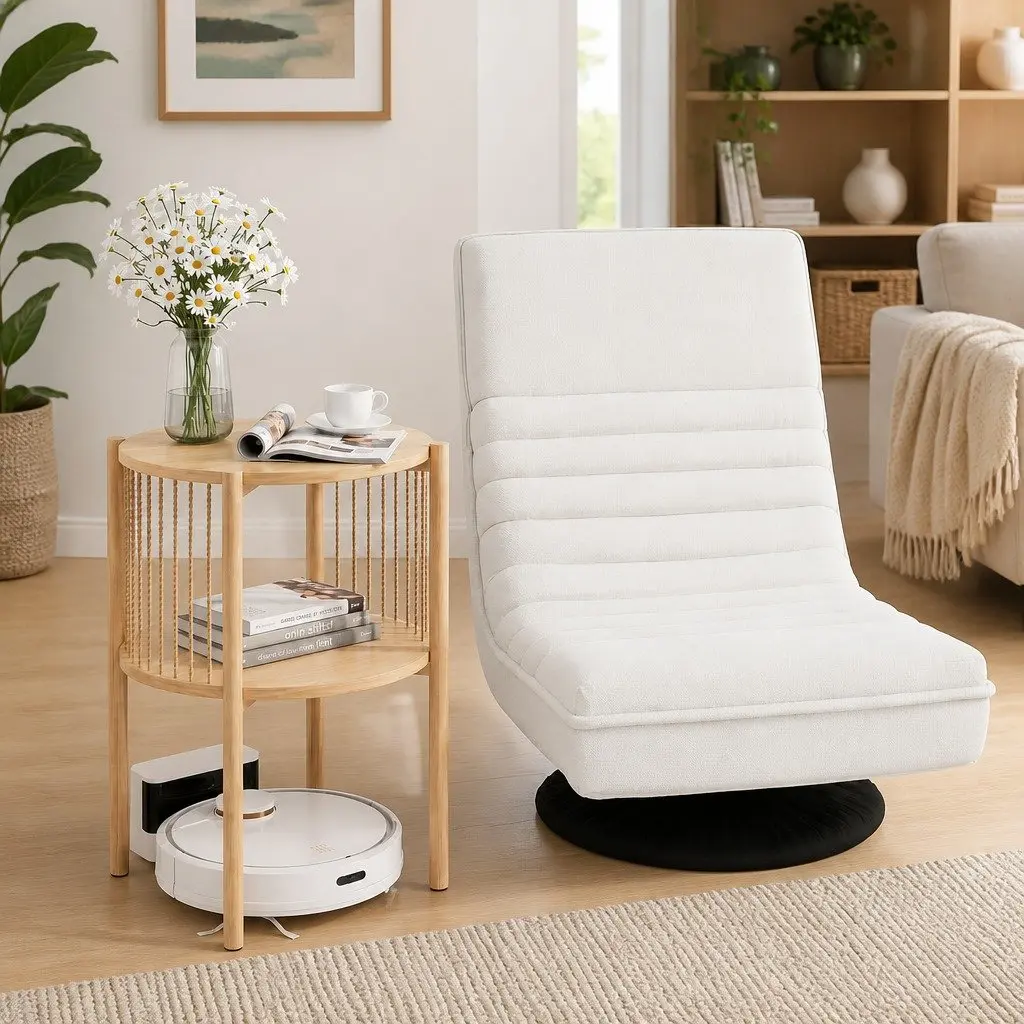 Folding Swivel Floor Lounge Chair with 2-Tier Side Table
