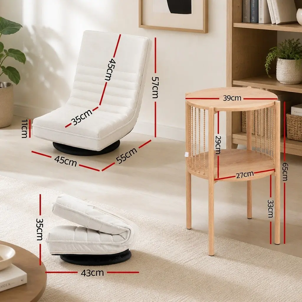 Folding Swivel Floor Lounge Chair with 2-Tier Side Table