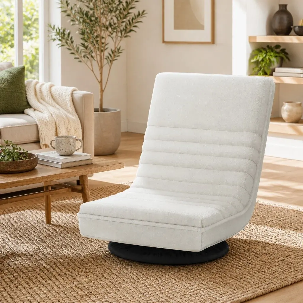 Folding Swivel Floor Lounge Chair with 2-Tier Side Table