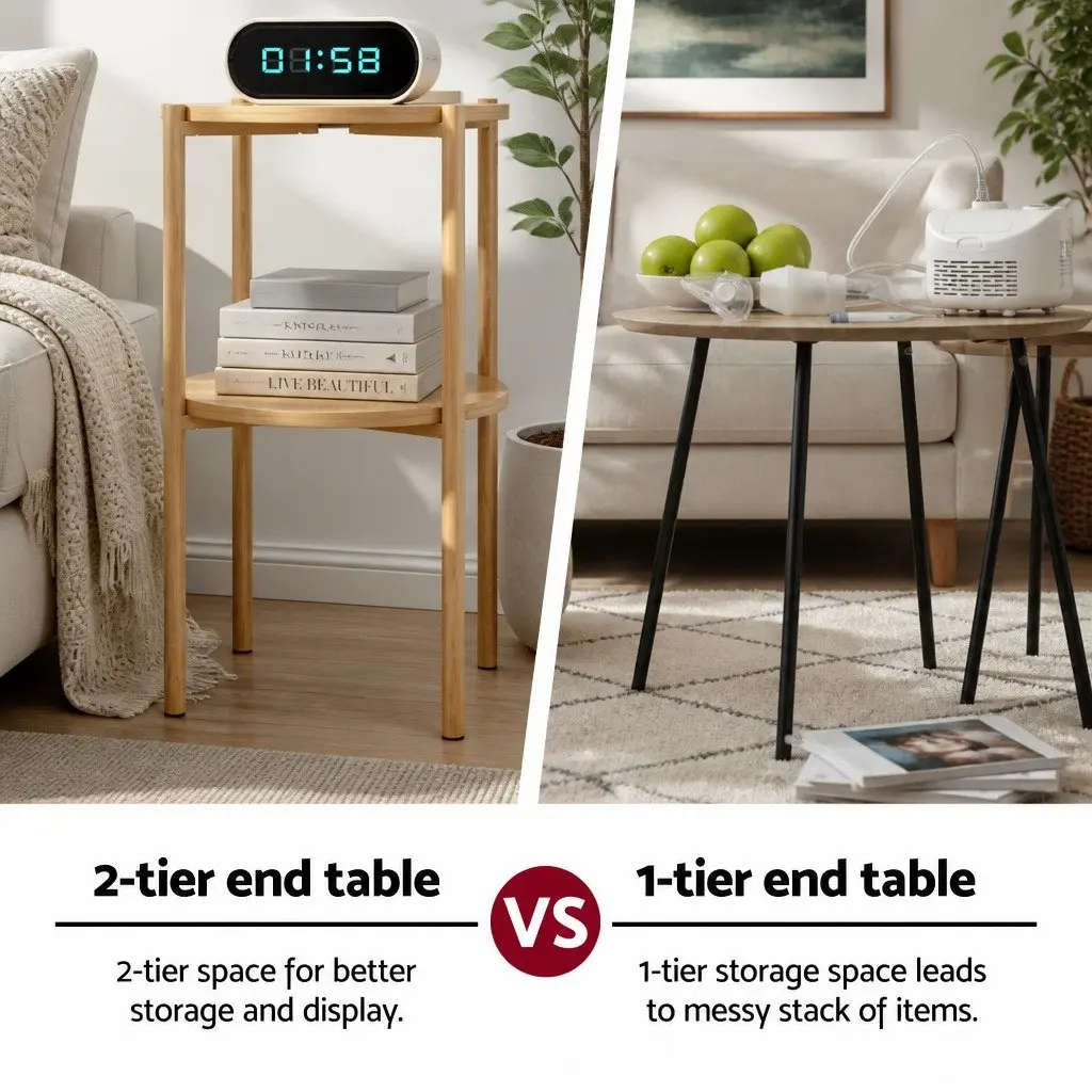 Folding Swivel Floor Lounge Chair with 2-Tier Side Table