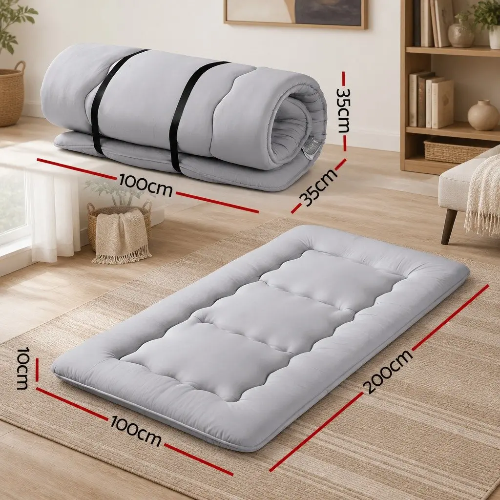 Floor Mattress Foldable 10cm Thick Grey Microfibre