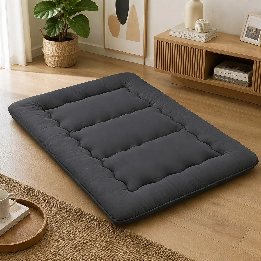 Double Mattress Black 135cm x 200cm 10cm Thick Microfibre Washable Cover