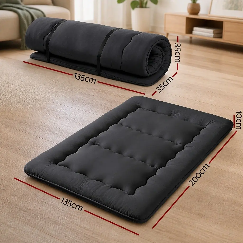 Double Mattress Black 135cm x 200cm 10cm Thick Microfibre Washable Cover