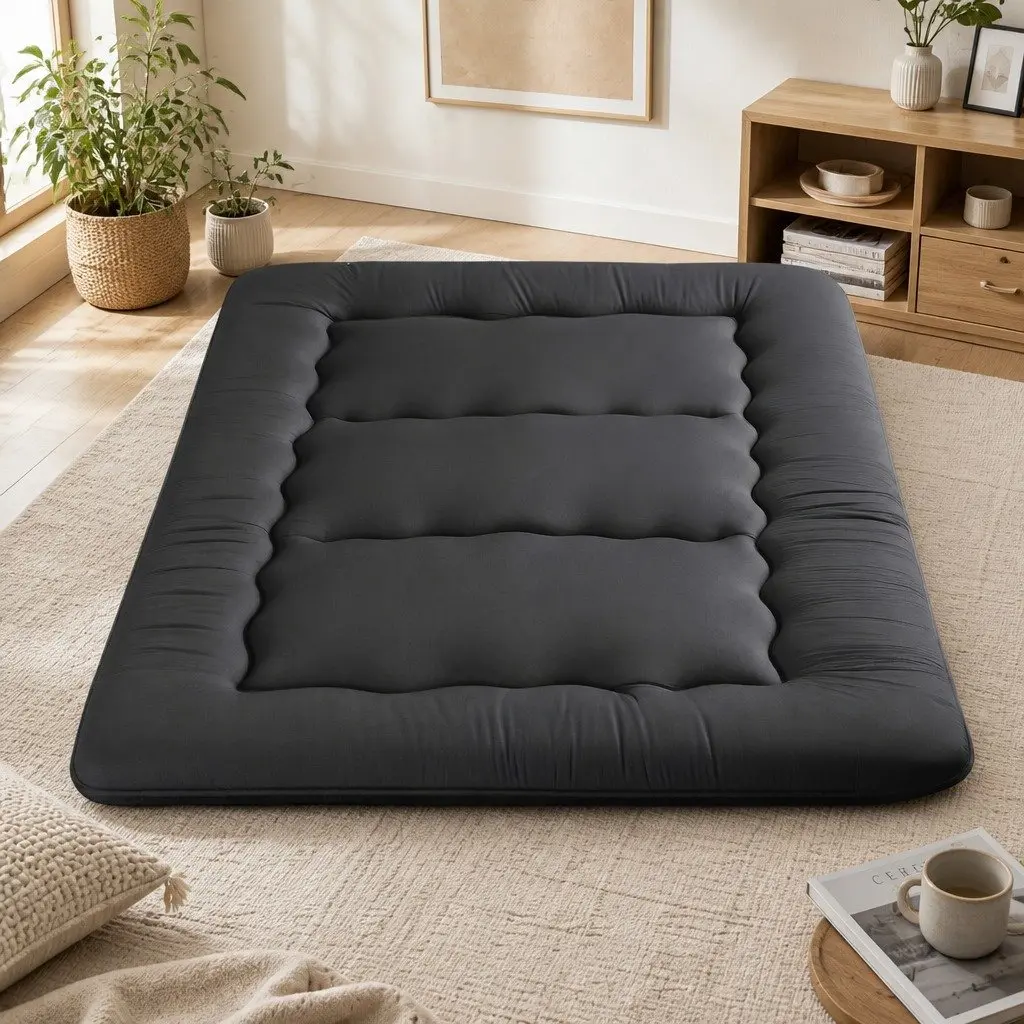 Double Mattress Black 135cm x 200cm 10cm Thick Microfibre Washable Cover