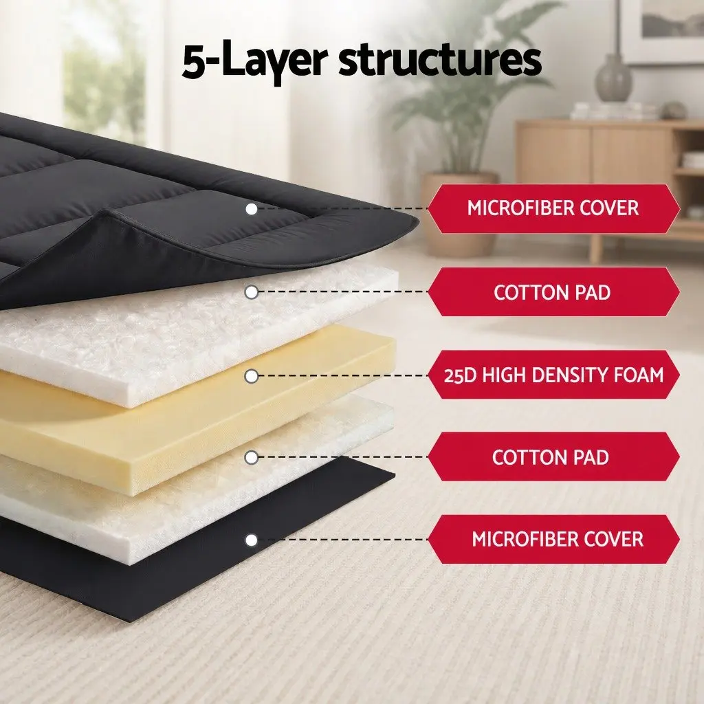 Double Mattress Black 135cm x 200cm 10cm Thick Microfibre Washable Cover