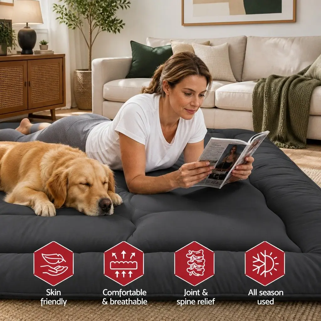 Double Mattress Black 135cm x 200cm 10cm Thick Microfibre Washable Cover