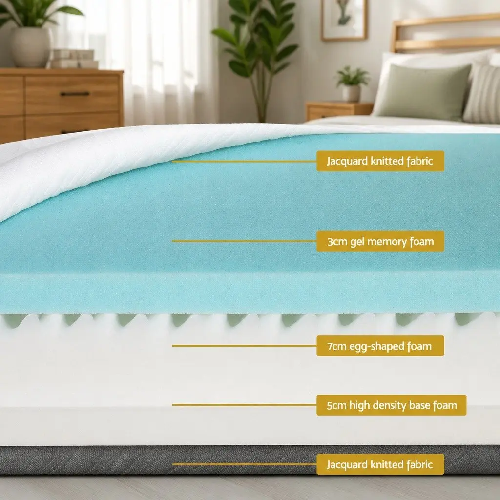 Double Mattress Cool Gel Memory Foam 15cm Egg Crate Soft Support Removable Washable Cover