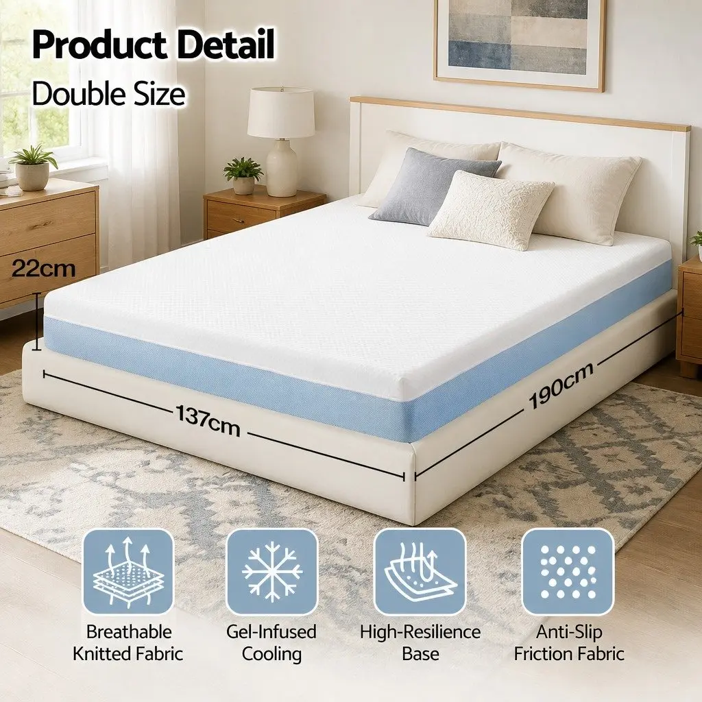 Double Memory Foam Mattress 22cm Cooling Gel Medium Firm