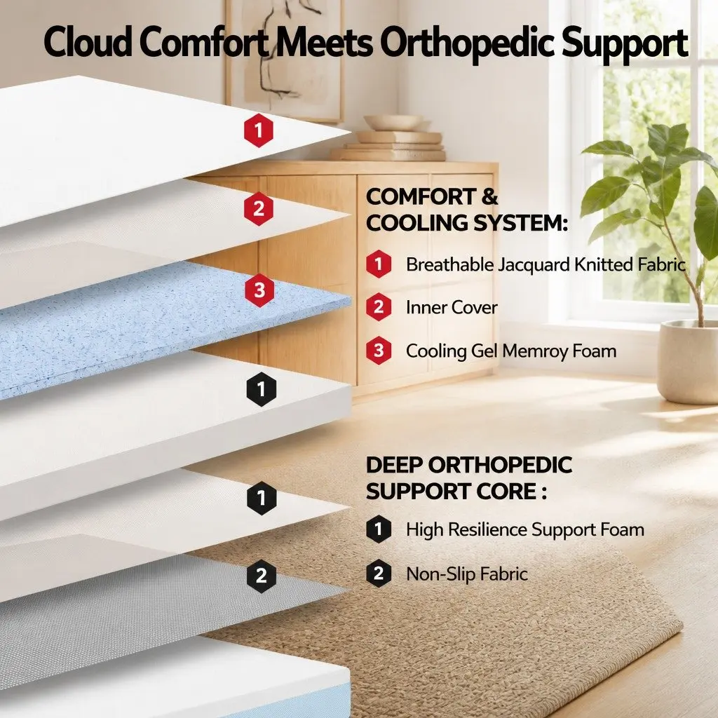 Queen Memory Foam Mattress 22cm Cooling Gel Topper