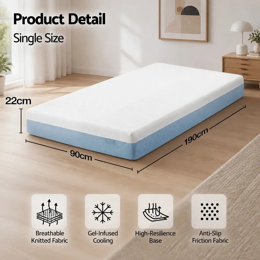 Cooling Gel Memory Foam Mattress Single 22cm