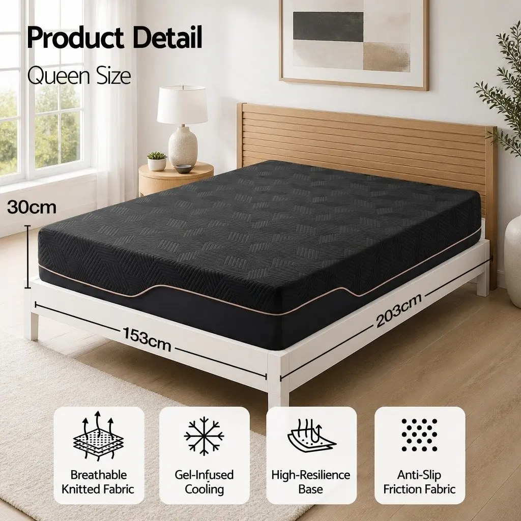 Queen Size Memory Foam Mattress 30cm Gel Cooling Comfort
