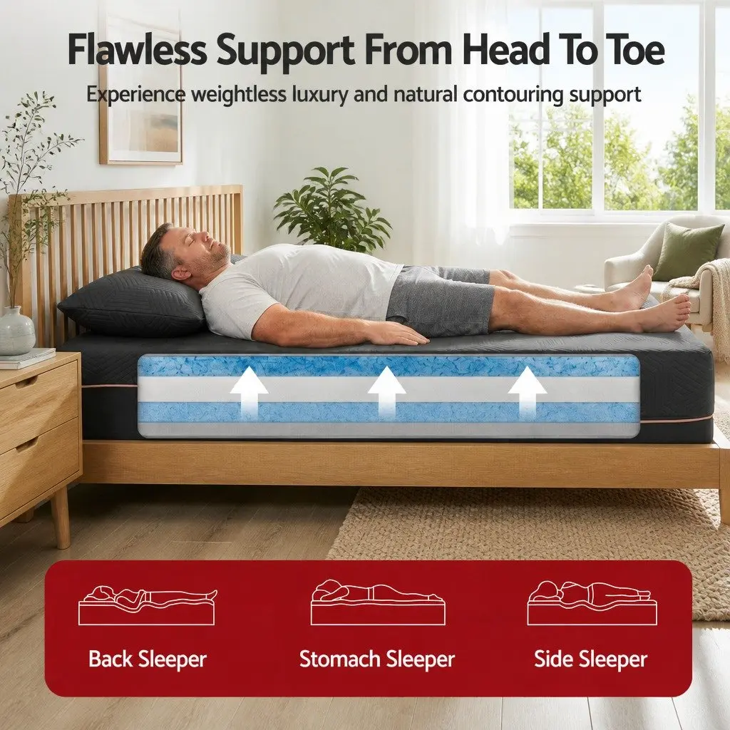 Single Memory Foam Mattress 30cm Gel Cooling Medium Firm Support Non-Slip Base