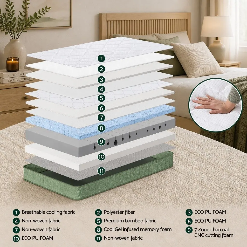 Single Memory Foam Mattress 25cm Cooling Gel Charcoal Zipped Cover Firm Support