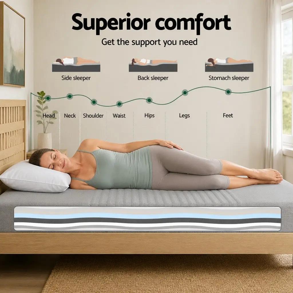 Memory Foam Mattress Charcoal Bamboo Cover 15cm Double 7-Zone Cool Gel Infused Medium Firm