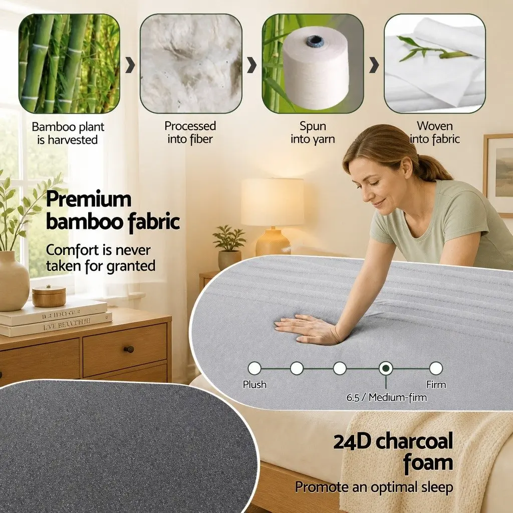 Memory Foam Mattress Charcoal Bamboo Cover 15cm Double 7-Zone Cool Gel Infused Medium Firm