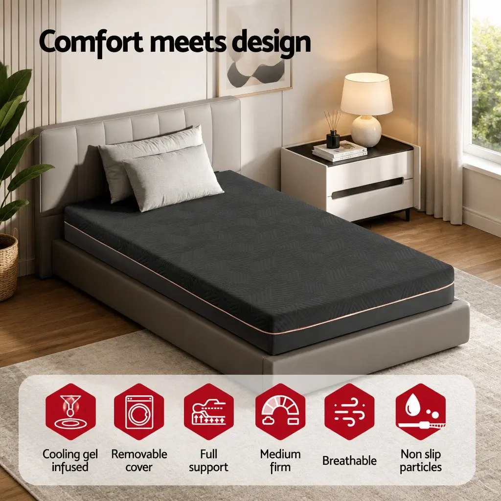 King Single Memory Foam Mattress 18cm Cooling Gel Green Tea Foam Medium Firm