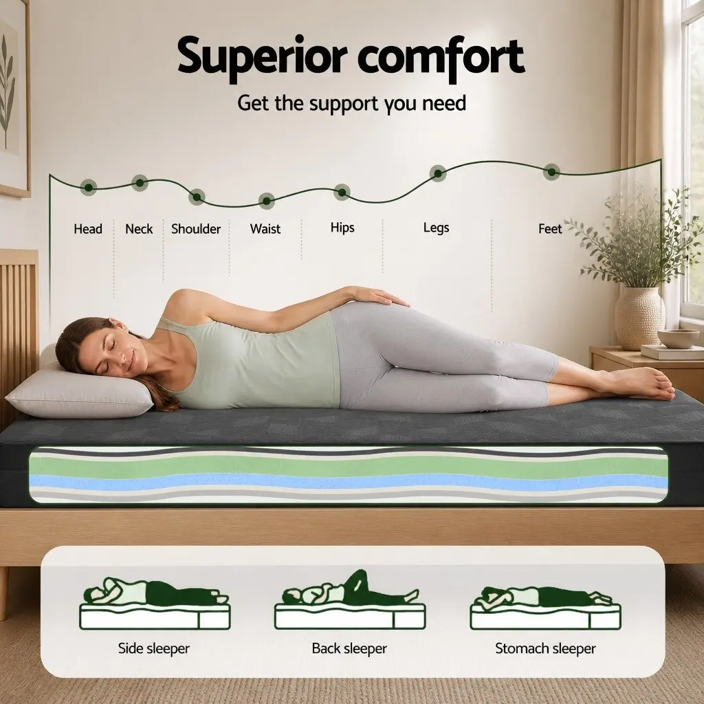 King Single Memory Foam Mattress 18cm Cooling Gel Green Tea Foam Medium Firm