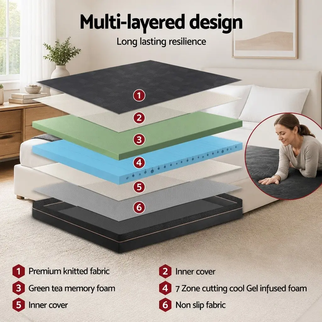 King Size Memory Foam Mattress with Cooling Gel and Green Tea