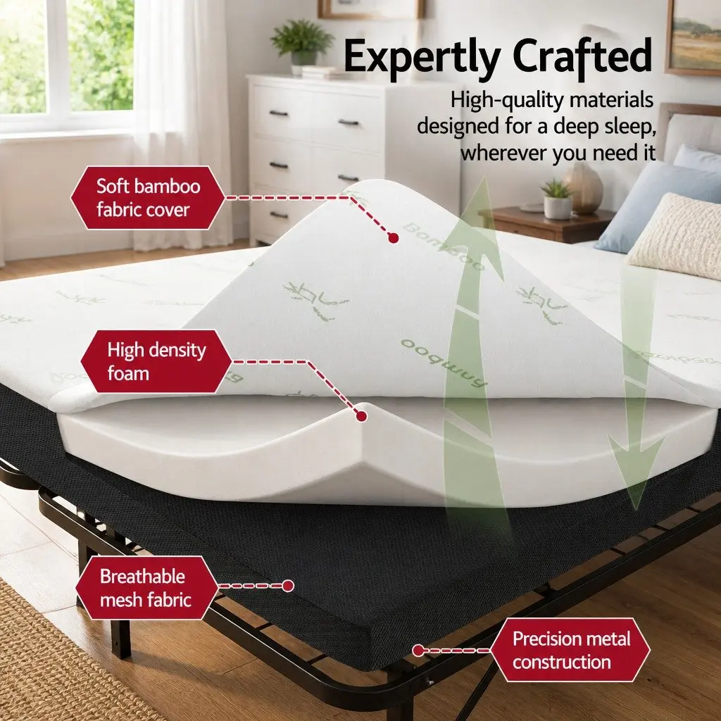 Bamboo Folding Bed with Mattress for Guests