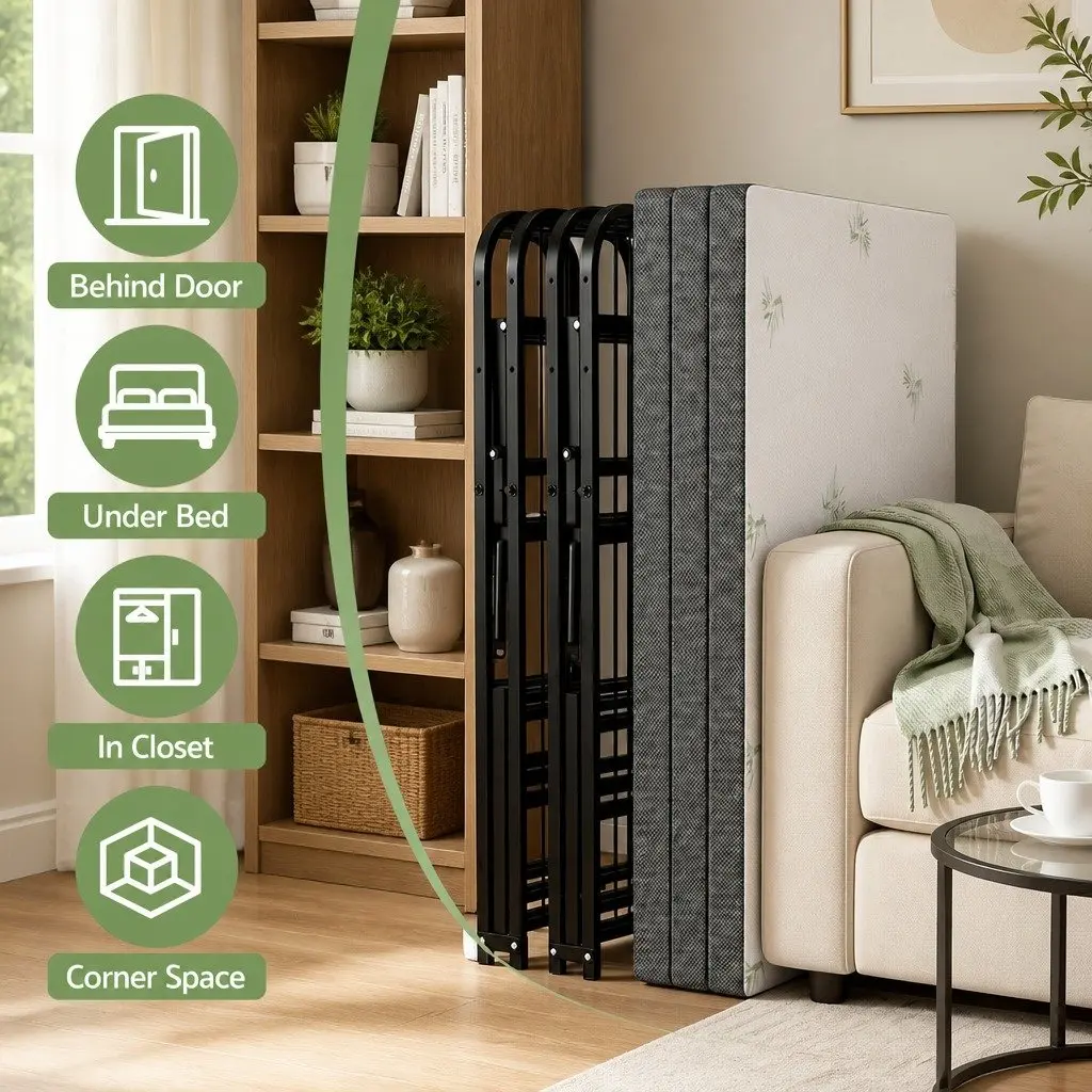 Bamboo Folding Bed with Mattress for Guests