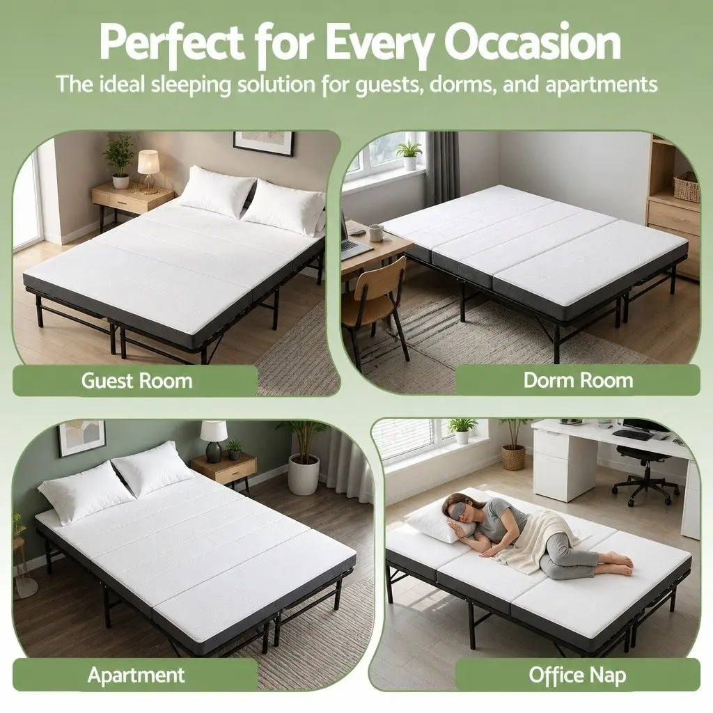 Bamboo Folding Bed with Mattress for Guests