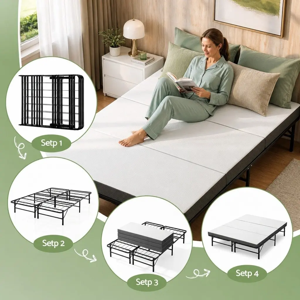 Bamboo Folding Bed with Mattress for Guests
