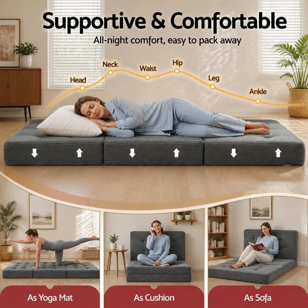 Single Folding Mattress 15cm Foldable Foam Portable Guest Bed Sofa Lounge Chair