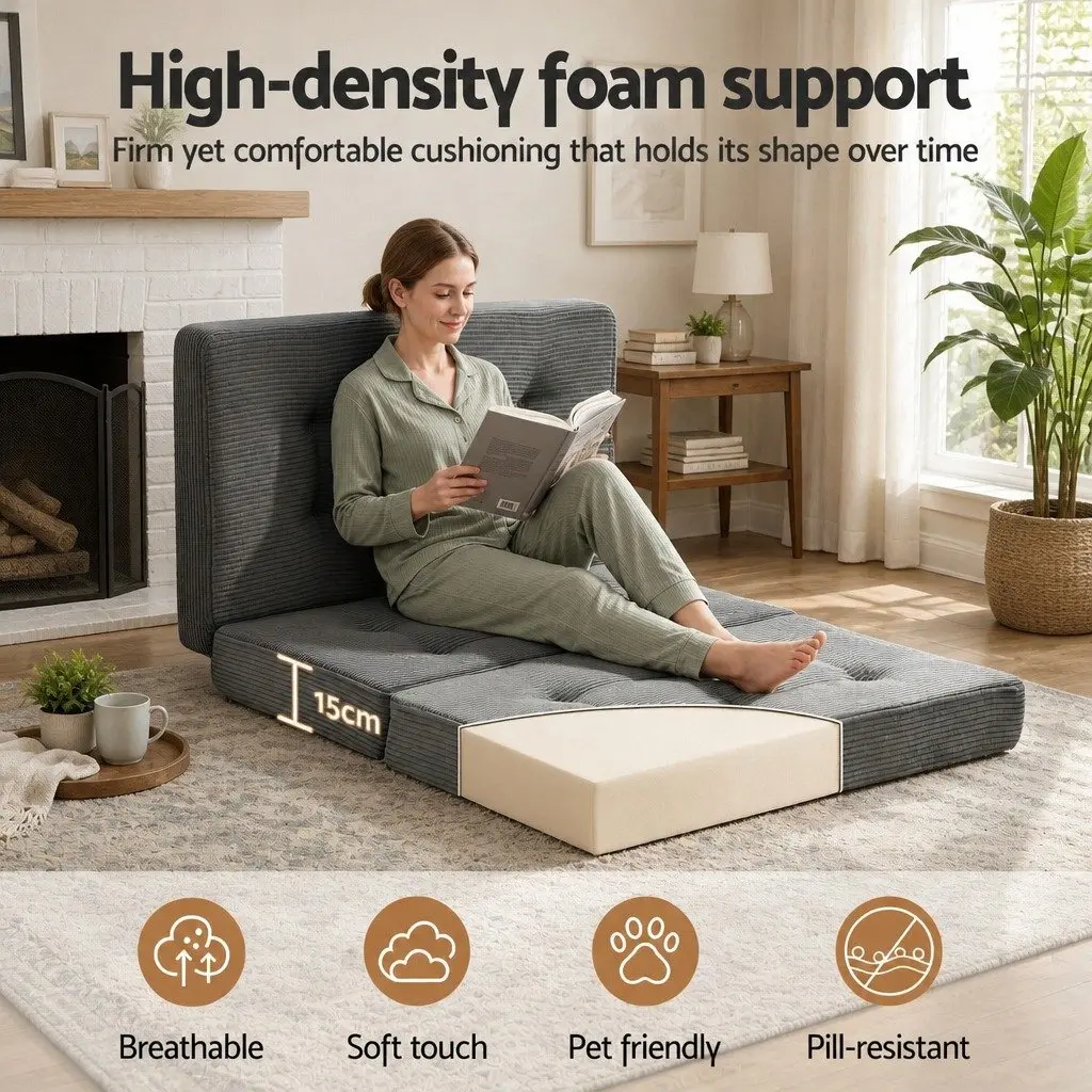 Single Folding Mattress 15cm Foldable Foam Portable Guest Bed Sofa Lounge Chair