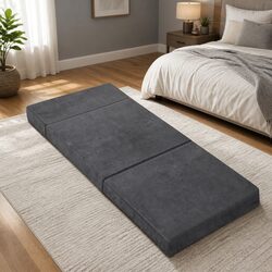 Grey Velvet Foldable Foam Mattress Chair for Versatile Comfort