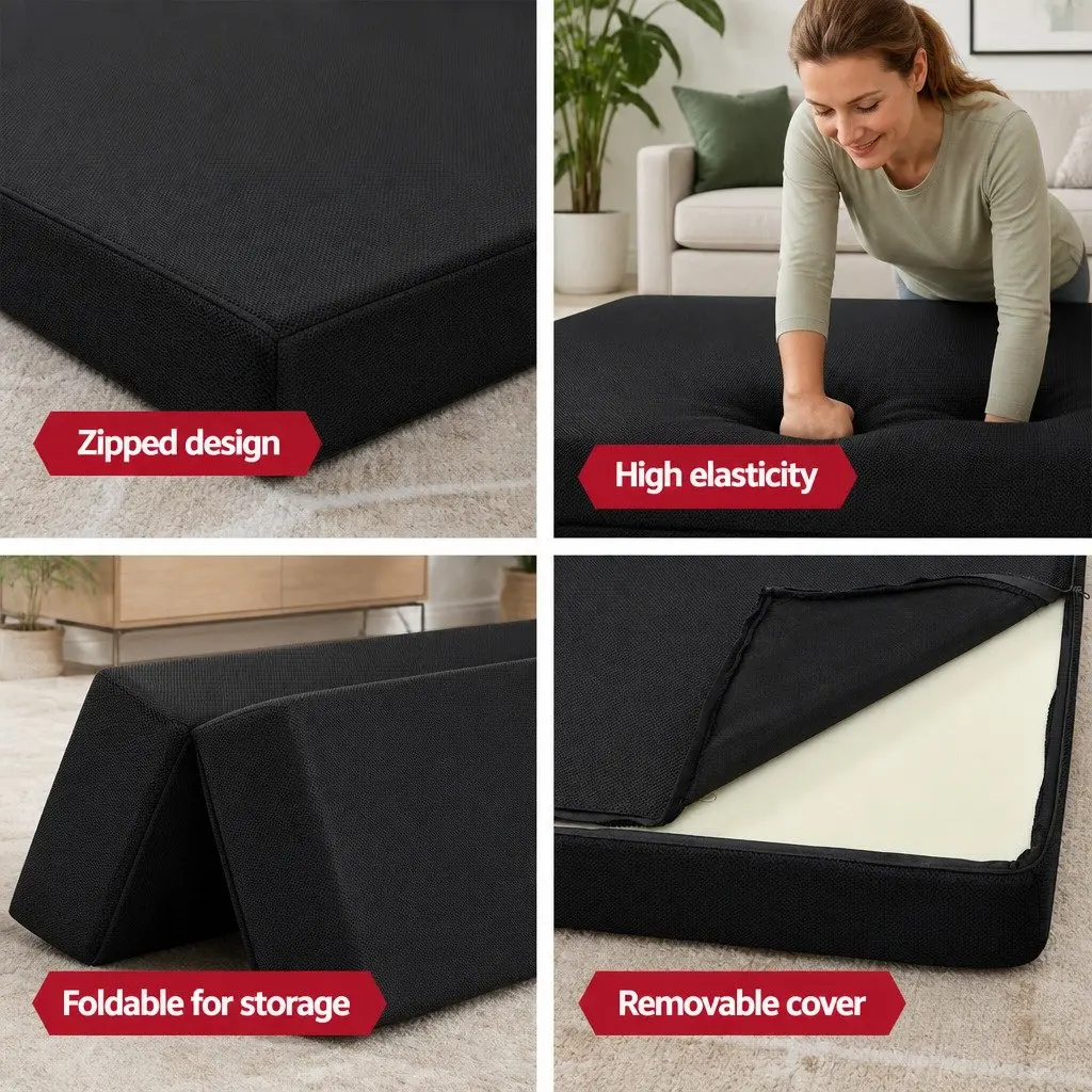 Convertible Black Foam Mattress Sofa Bed for Guests