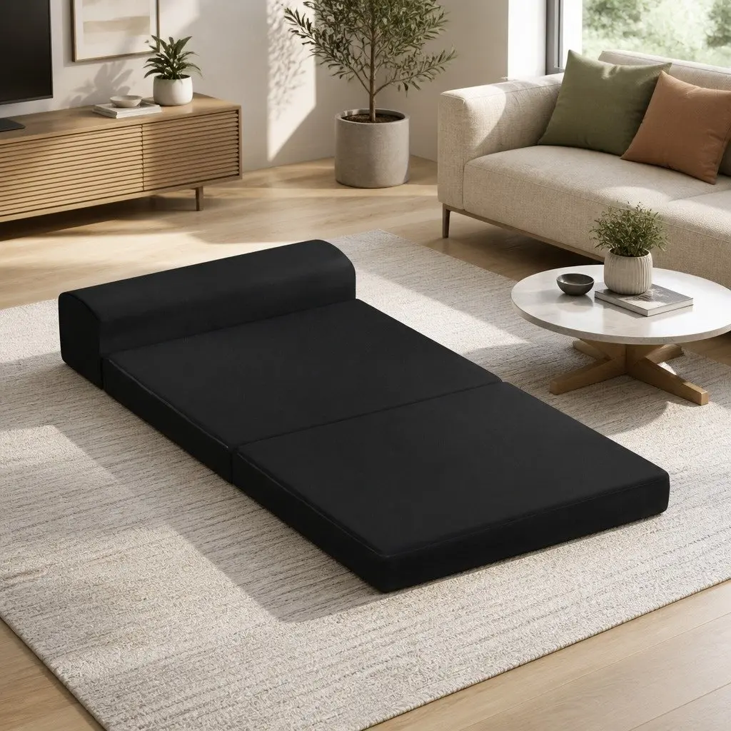 Foldable Foam Mattress Sofa Bed in Black