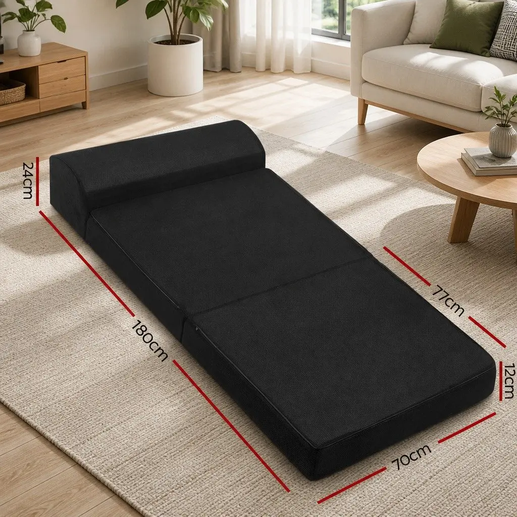 Foldable Foam Mattress Sofa Bed Black Convertible Air Mesh Fabric 180cm x 70cm x 24cm
