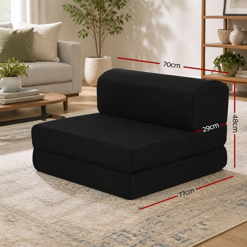 Foldable Foam Mattress Sofa Bed Black Convertible Air Mesh Fabric 180cm x 70cm x 24cm