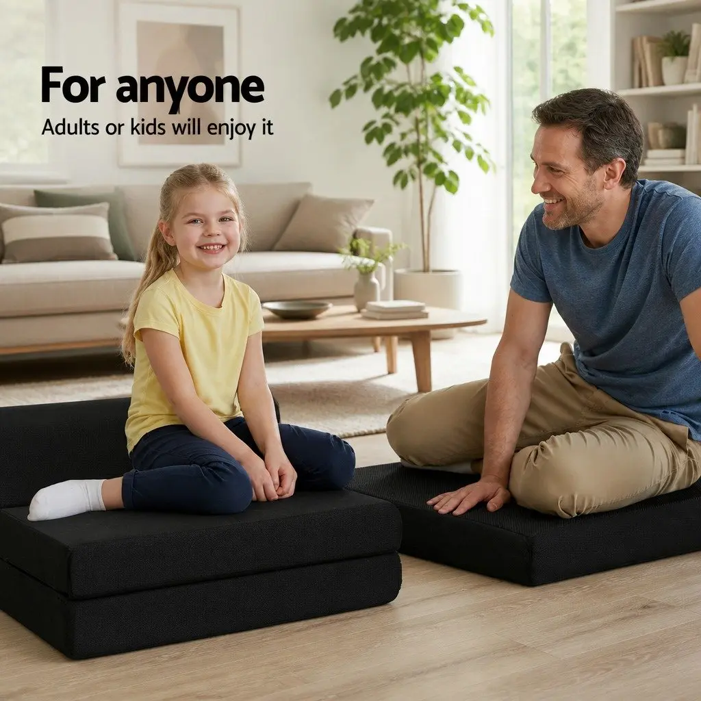 Foldable Foam Mattress Sofa Bed Black Convertible Air Mesh Fabric 180cm x 70cm x 24cm