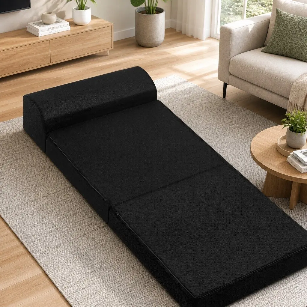 Foldable Foam Mattress Sofa Bed Black Convertible Air Mesh Fabric 180cm x 70cm x 24cm