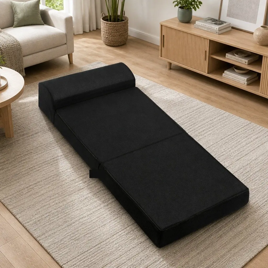 Foldable Foam Mattress Sofa Bed Black Convertible Air Mesh Fabric 180cm x 70cm x 24cm