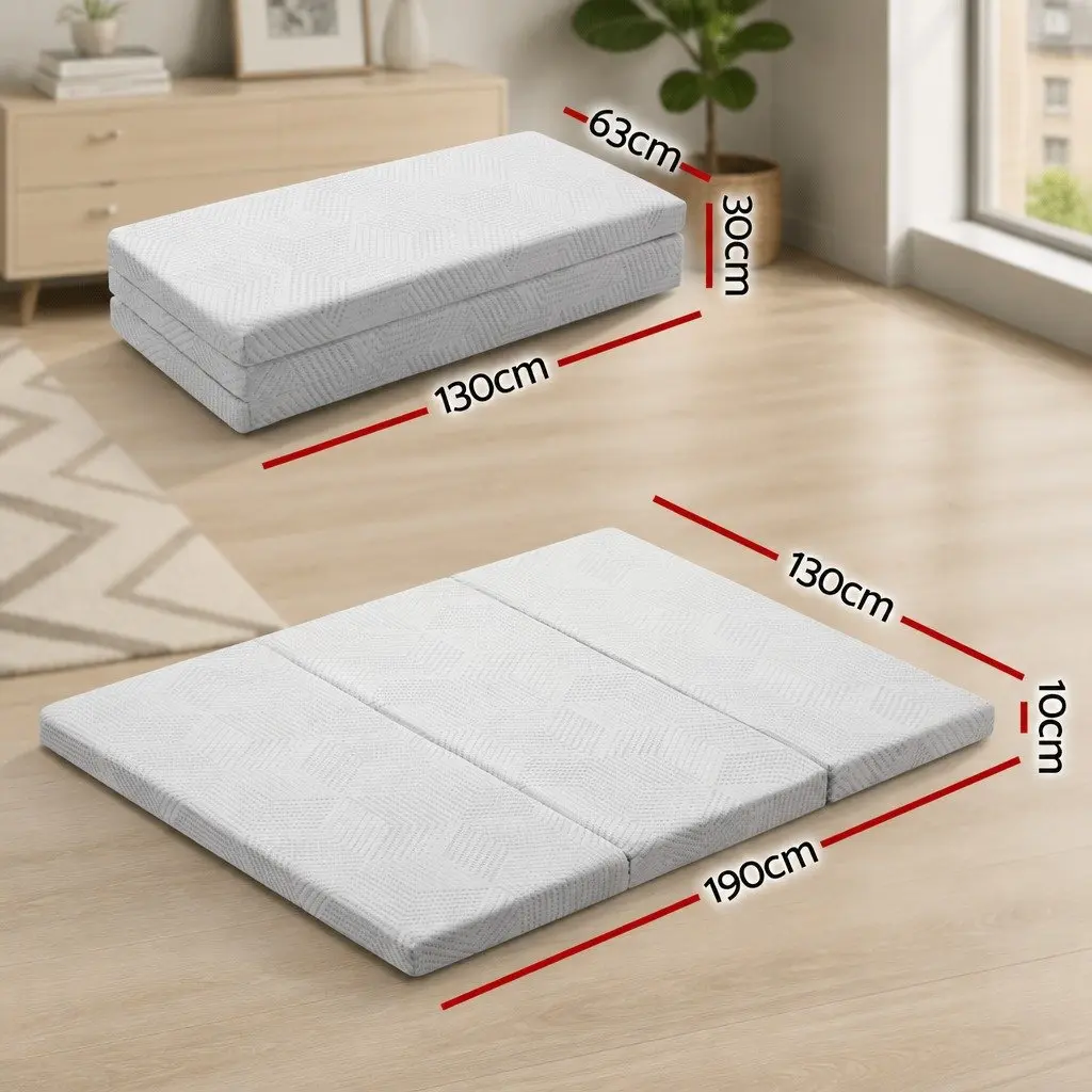 Tri-Fold Mattress Double Bed Chair Grey Foldable Foam Convertible Sofa Flexible