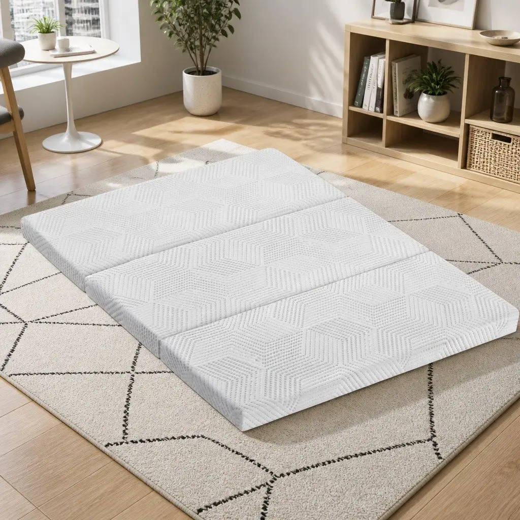 Tri-Fold Mattress Double Bed Chair Grey Foldable Foam Convertible Sofa Flexible