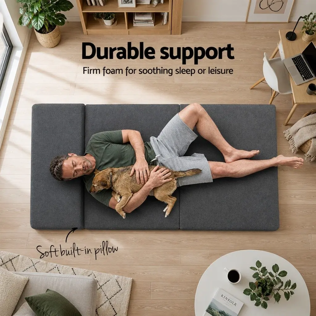 Foldable Foam Mattress Sofa Bed Grey Single Bed Polyester