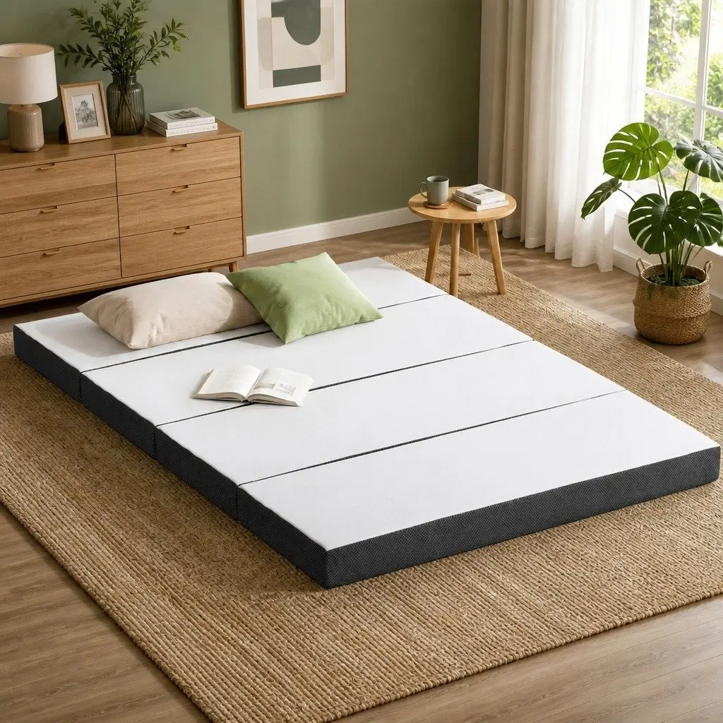 Foldable Foam Mattress Queen Size Folding Bamboo Double Bed Sofa Guest Bedding