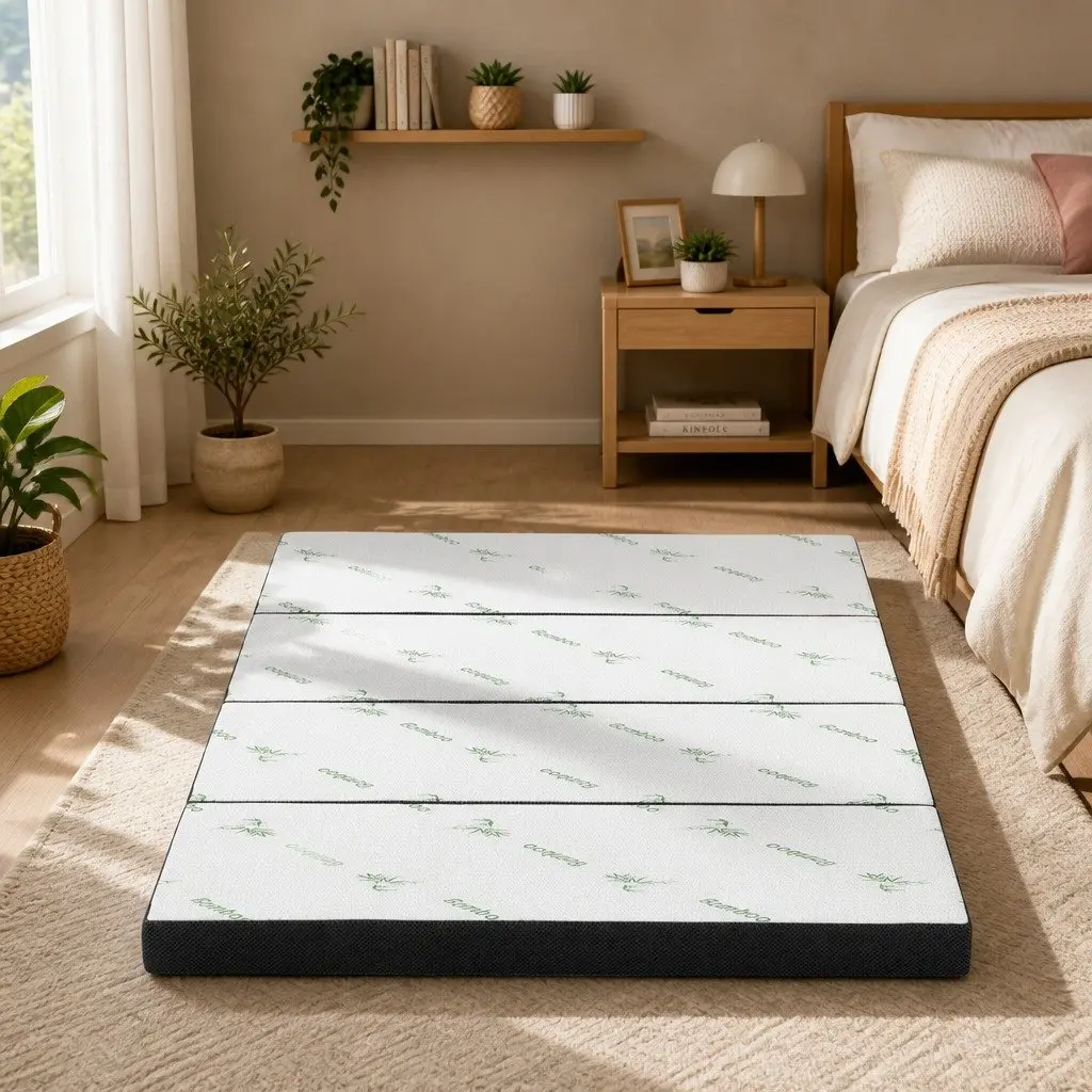 Foldable Foam Mattress Queen Size Folding Bamboo Double Bed Sofa Guest Bedding